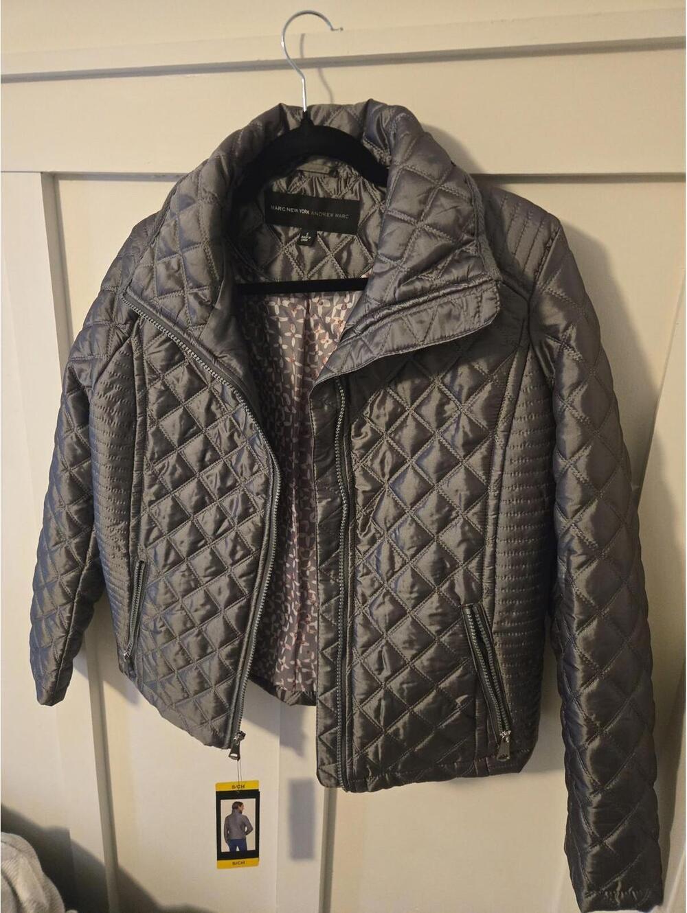 Marc New York Andrew Marc Quilted Metallic Silver Puffer Jacket Size S - Picture 4 of 5